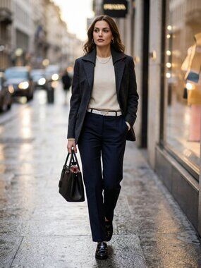 Prada Navy Blue Flat Front Dress Boot Cut Trousers Size IT 42 US 6